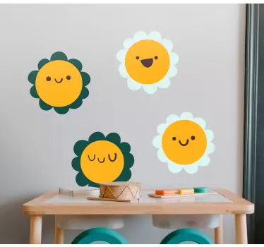 Vinilo pared infantil personajes flores felices - TenVinilo