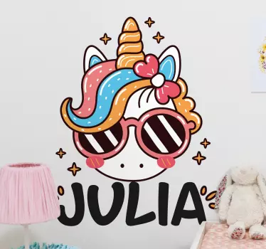Vinilo pared infantil personalización de unicornio - TenVinilo