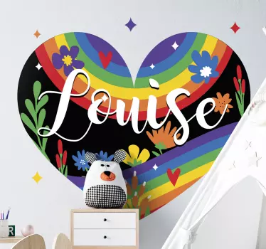 Vinilo pared infantil personalización floral corazón - TenVinilo