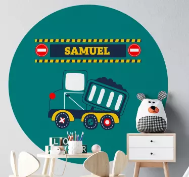 Vinilo pared infantil personalización temática de camiones - TenVinilo