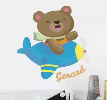 Vinilo pared infantil piloto oso feliz - TenVinilo