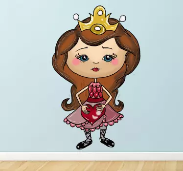 Vinilo pared infantil princesa sosteniendo un corazón - TenVinilo