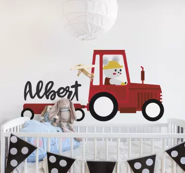 Vinilo pared infantil ratón de tractor lindo - TenVinilo