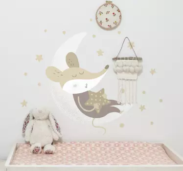 Vinilo pared infantil ratón dormilón en la luna - TenVinilo
