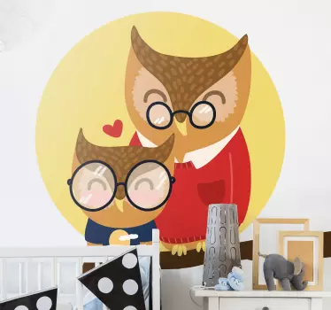 Vinilo pared infantil retrato de familia búhos - TenVinilo