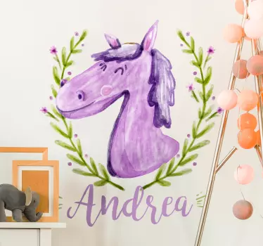 Vinilo pared infantil retrato de unicornio juguetón - TenVinilo