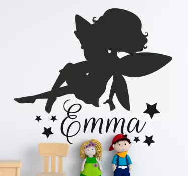 Vinilo pared infantil silueta de niña hada - TenVinilo