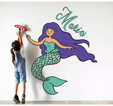 Vinilo pared infantil sirena juguetona - TenVinilo