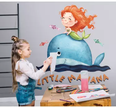 Vinilo pared infantil sirena y ballena - TenVinilo