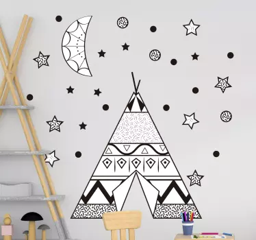 Vinilo pared infantil teepee con estrellas - TenVinilo