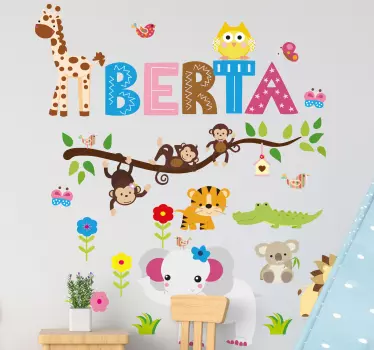 Vinilo pared infantil tema de animales coloridos - TenVinilo