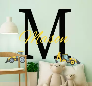 Vinilo pared infantil tema de construcción inicial - TenVinilo