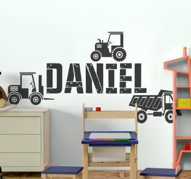 Vinilo pared infantil tema de vehículo de construcción - TenVinilo