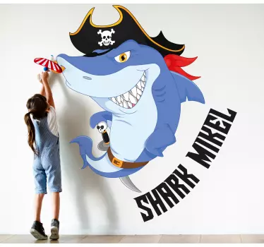 Vinilo pared infantil tiburón pirata - TenVinilo