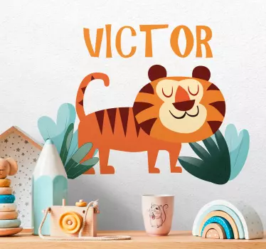 Vinilo pared infantil tigre feliz - TenVinilo