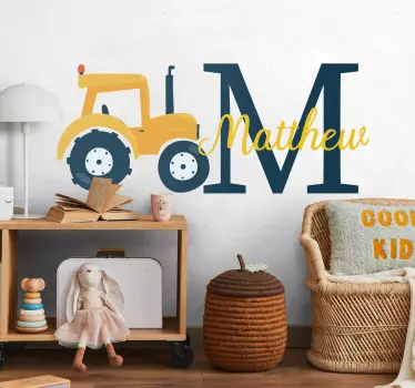 Vinilo pared infantil tractor inicial m - TenVinilo