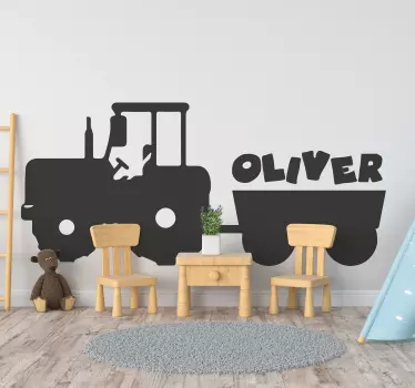 Vinilo pared infantil tractor nombre personalizado - TenVinilo