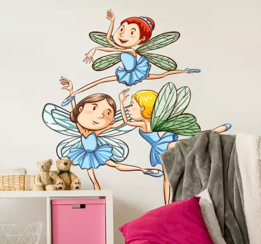 Vinilo pared infantil trio de baile de hadas - TenVinilo