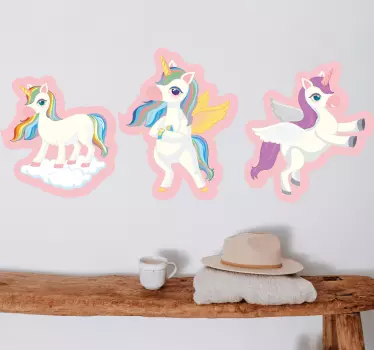 Vinilo pared infantil trío de unicornios juguetones - TenVinilo