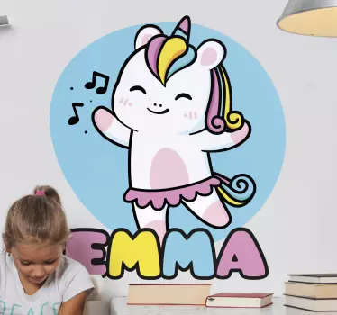 Vinilo pared infantil unicornio alegre personalizable - TenVinilo