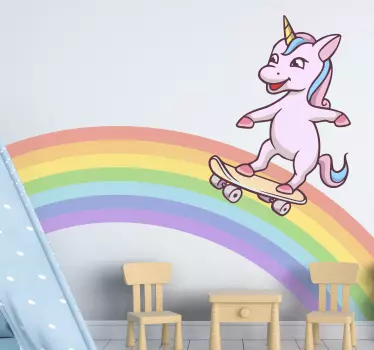 Vinilo pared infantil unicornio patinador - TenVinilo