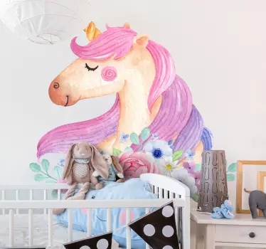 Vinilo pared infantil unicornio tono pastel - TenVinilo