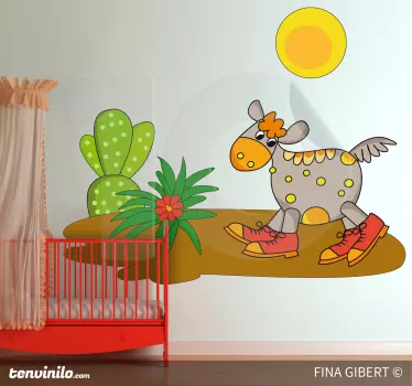 Vinilo pared infantil vaca caminando juguetona - TenVinilo