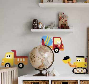 Vinilo pared infantil vehículos de dibujos coloridos - TenVinilo