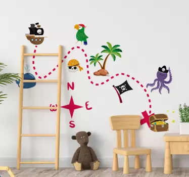 Vinilo infantil mapa del tesoro con animales - TenVinilo