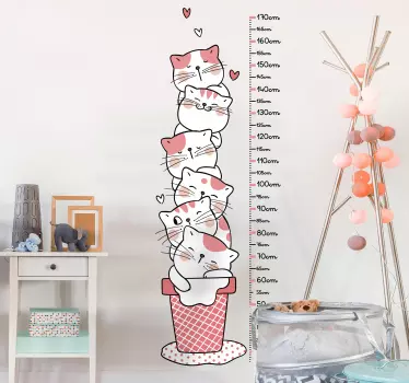Vinilo pared medidor gatitos estilo nórdico - TenVinilo