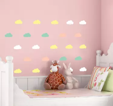 Vinilo pared nubes colores tono pastel - TenVinilo