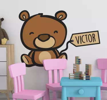 Vinilo pared oso de peluche con nombre - TenVinilo