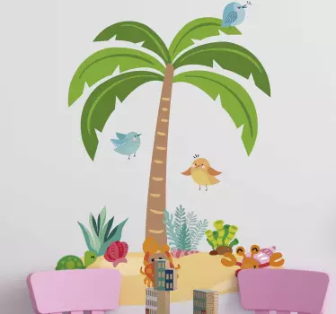 Vinilo infantil palmera y animales marinos - TenVinilo