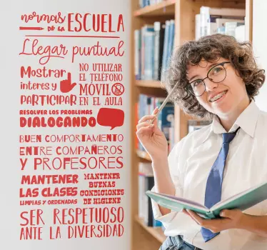 Vinilo pared reglas en la escuela - TenVinilo