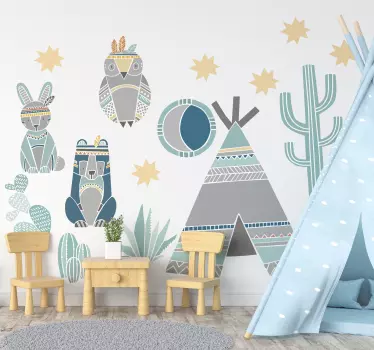 Vinilo para casa tipi y animales indios - TenVinilo