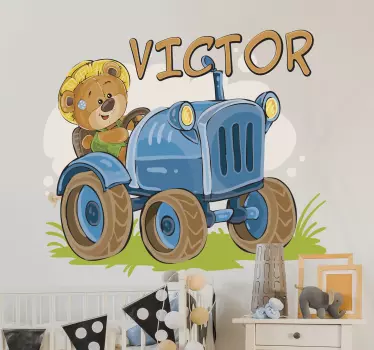 Vinilo habitación infantil tractor personalizable - TenVinilo