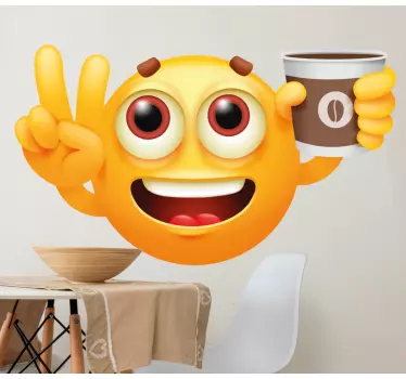 Vinilo peluche emoji alegre con bebida - TenVinilo