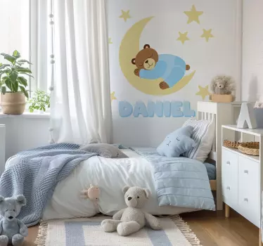 Vinilo muñeca oso azul de sueños felices con nombre. - TenVinilo