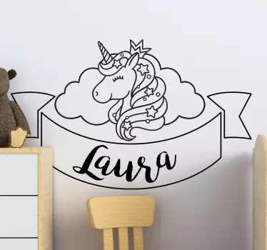 Vinilo personalizable Unicornio feliz con nombre - TenVinilo