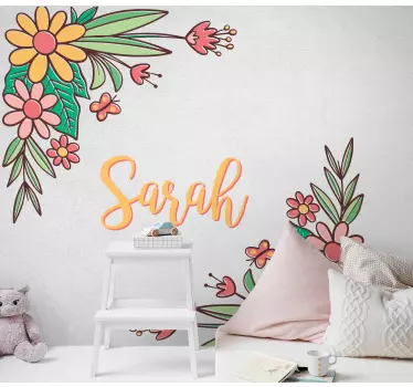 Vinilo puerta Diseño floral personalizable - TenVinilo