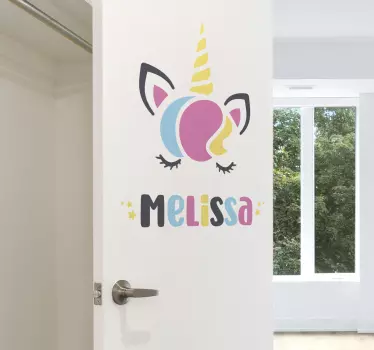 Vinilo para puerta personalizable nombre unicornio rosa - TenVinilo