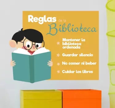 Vinilo educativo reglas de la biblioteca escolar - TenVinilo