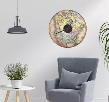 Vinilo pared Reloj mapa Norteamérica - TenVinilo