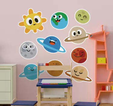 Vinilo sistema solar planetas infantiles felices - TenVinilo