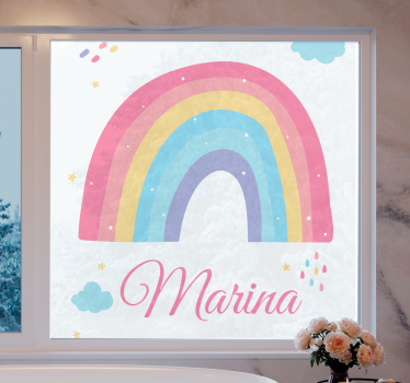Vinilo ventana Lindo arcoiris y nubes en colores pastel - TenVinilo