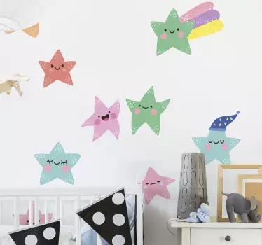 Pack de 11 vinilos estrellas coloridas tonos pastel - TenVinilo