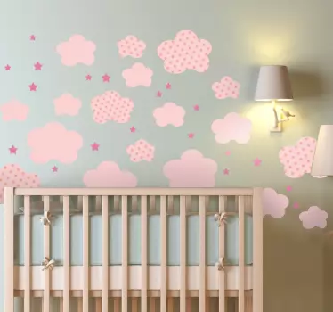 Pack de 41 vinilos nubes tonos rosas para bebés - TenVinilo