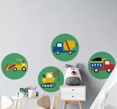 Vinilos para niños camiones en círculos - TenVinilo