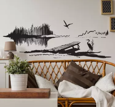 Vinilos para salón paisaje garza - TenVinilo