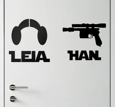 Vinilo para puerta senalética Leia y Han - TenVinilo